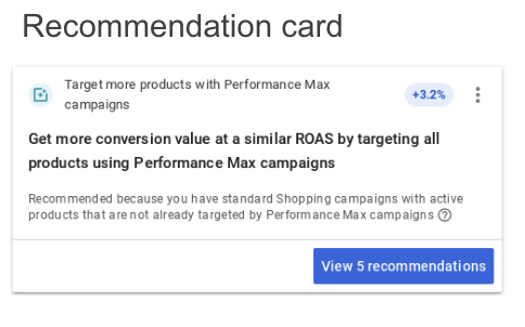 an example of a "referral card" to target multiple products with a PMax campaign in Google Ads