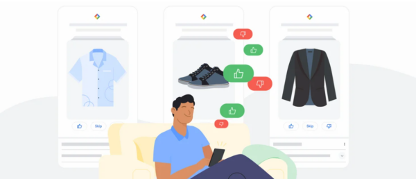 Graphic of a man shopping for clothes online.