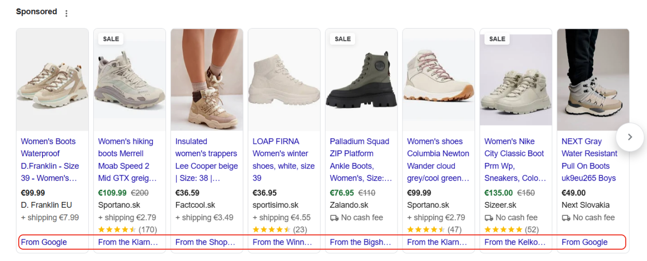 advertisements for hiking boots, where CSS partners are highlighted in each advertisement